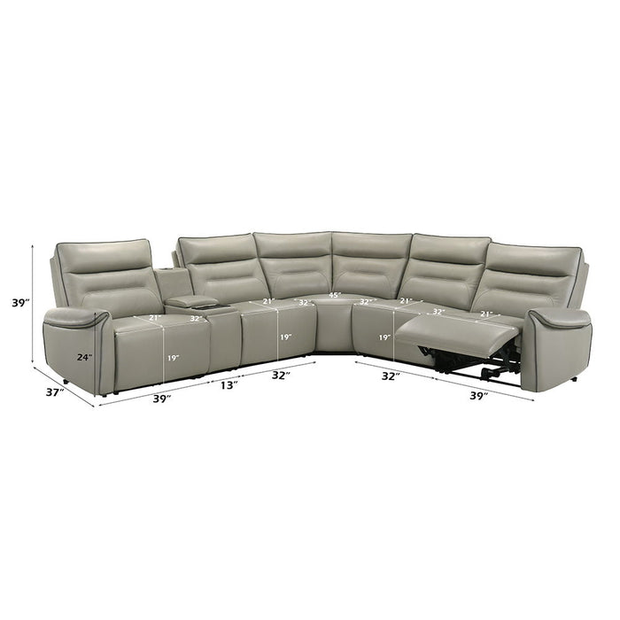 Jayke - Power Motion Sectional Sofa - Light Gray Top Grain Leather Match