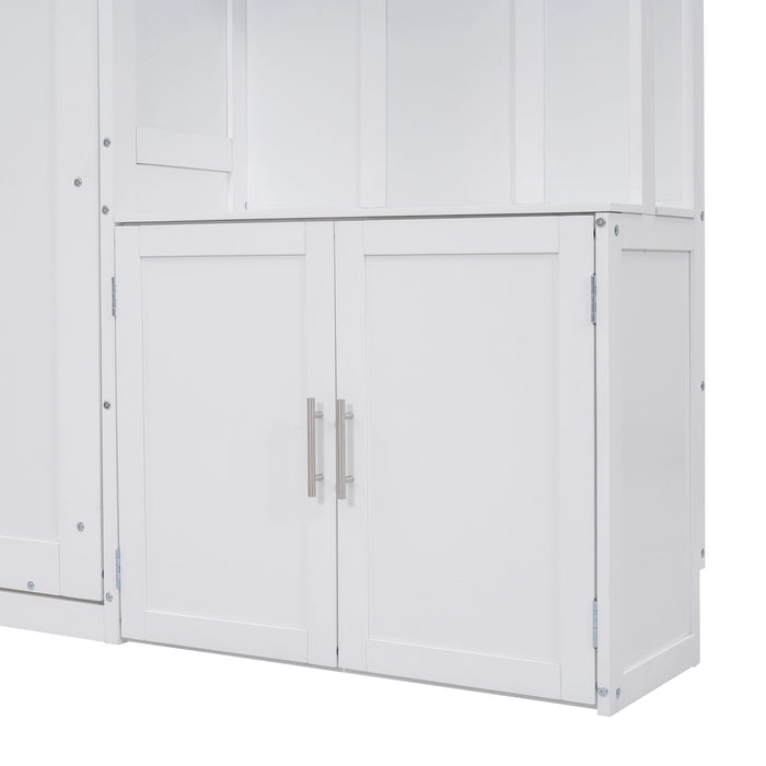 Full Size Murphy Bed With Multiple Storage Shelves And A Cabinet - White