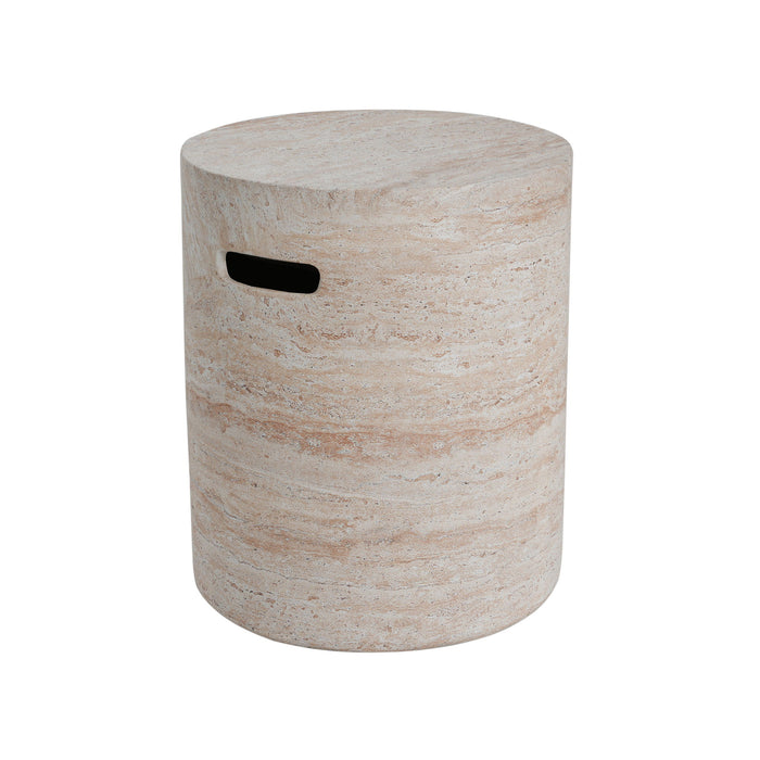 Modern Concrete Side Table With Travertine, Indoor / Outdoor Use - Beige