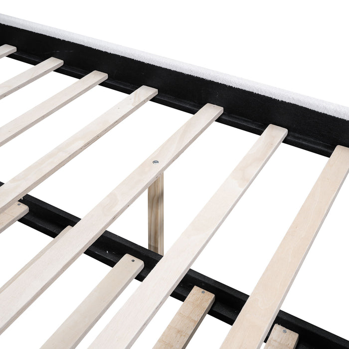 Upholstered Platform Bed With Wood Supporting Feet And Trundle