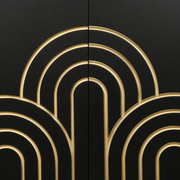 Modern Fluted Sideboard Buffet With Storage, Curve Element, 4 Doors With Adjustable Shelves