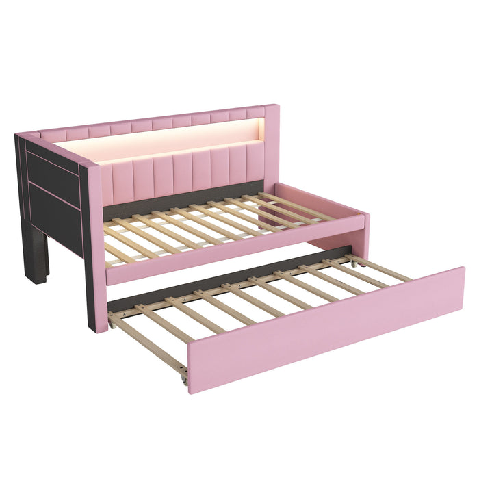 Upholstered Platform Bed With USB Ports And LED Belt