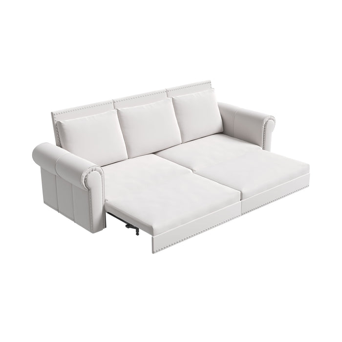 3 In 1 Convertible Sleeper Sofa With Nailhead Trim & Rolled Arm