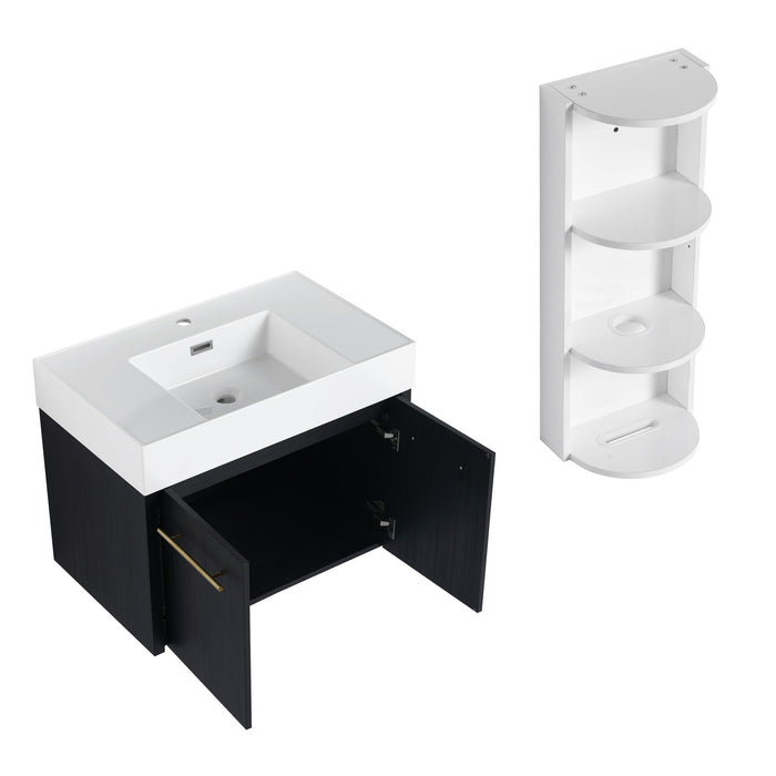Modern Wall Mounted Bathroom Vanity With Thick Edge Resin Sink And Storage Rack