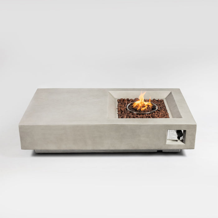 Propane Gas Fire Pit Table, 50000 Btu Rectangular Concrete Fire Pit For Outside Patio Deck Garden Backyard - Light Gray