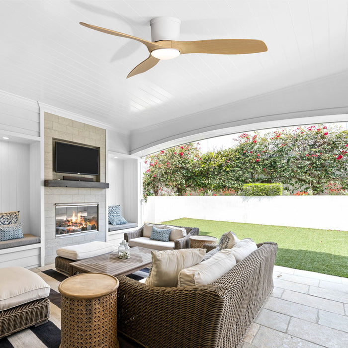 52" Smart Ceiling Fan With Light, 3 Blades DC Motor, Reversible Function - Matte White