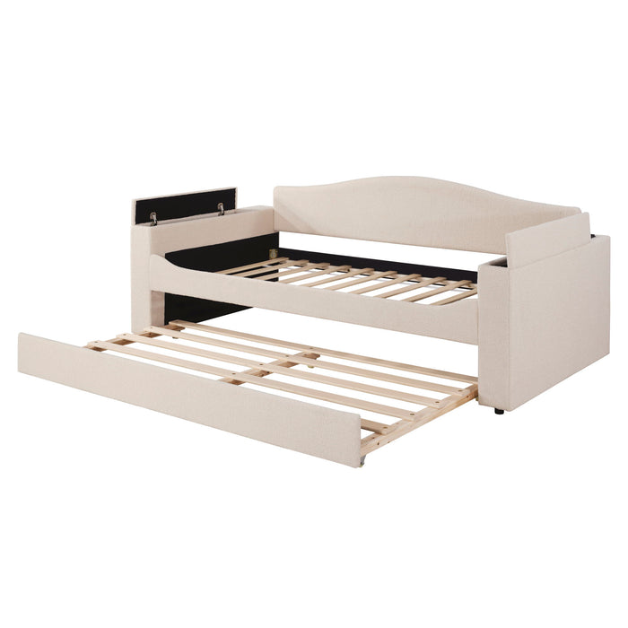 Upholstered Daybed With Storage Armrests, Trundle And Latest Integrated Bluetooth Audio System