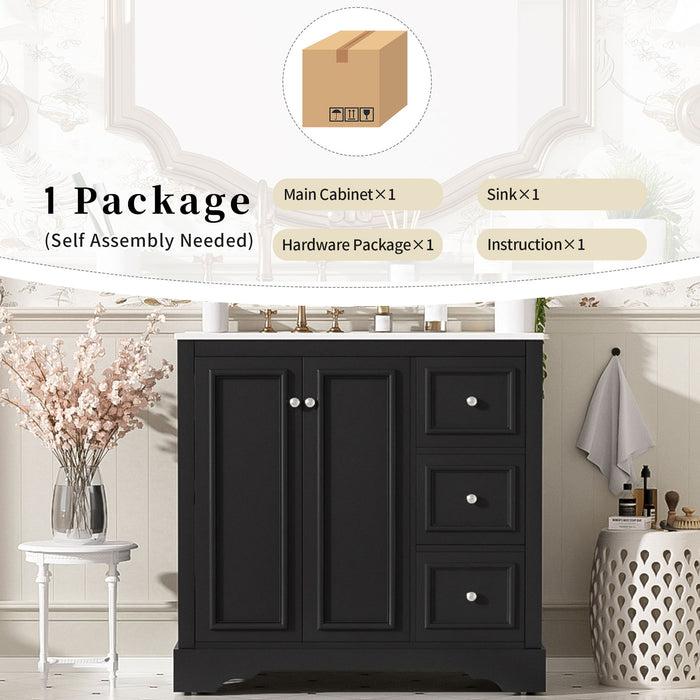 Bathroom Vanity With Sink, Soft-Close Doors, Adjustable U-Shelf, 3 Drawers