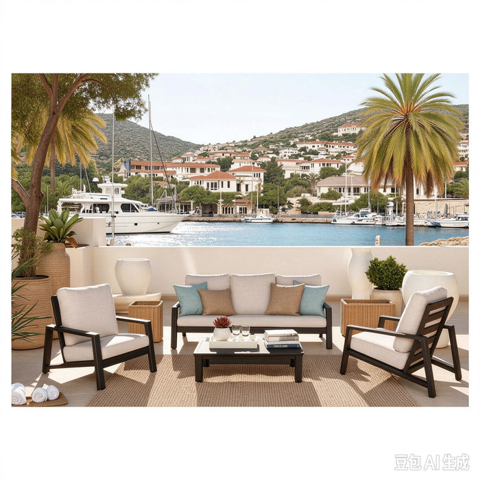 Verona - Seating 4 Pieces Set - Dark Espresso / Gray / Off White