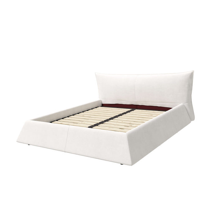 Upholstered Platform Bed With Special Shaped Velvet Headboard