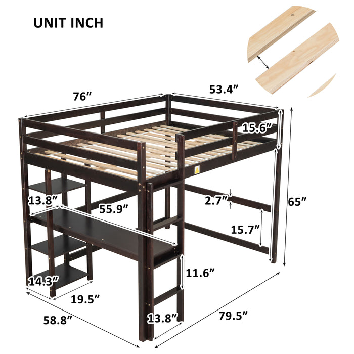Full Loft Bed With Desk And Shelves - Espresso