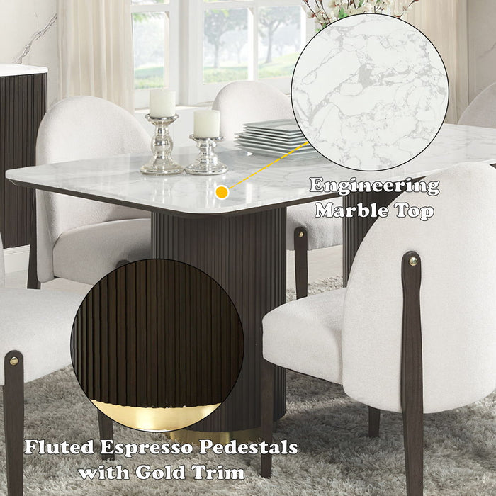 Clayten - Dining Table With Marble Top - White Natural Marble Top & Espresso