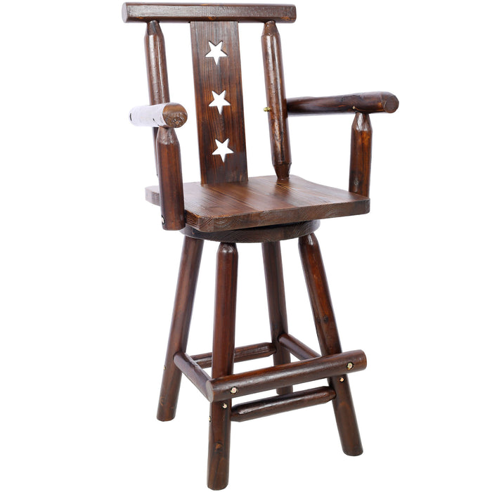 Rustic Tall Bistro Chair Decorative Star Backrest And Footrest, Fir Wood, 4 Foot - Brown