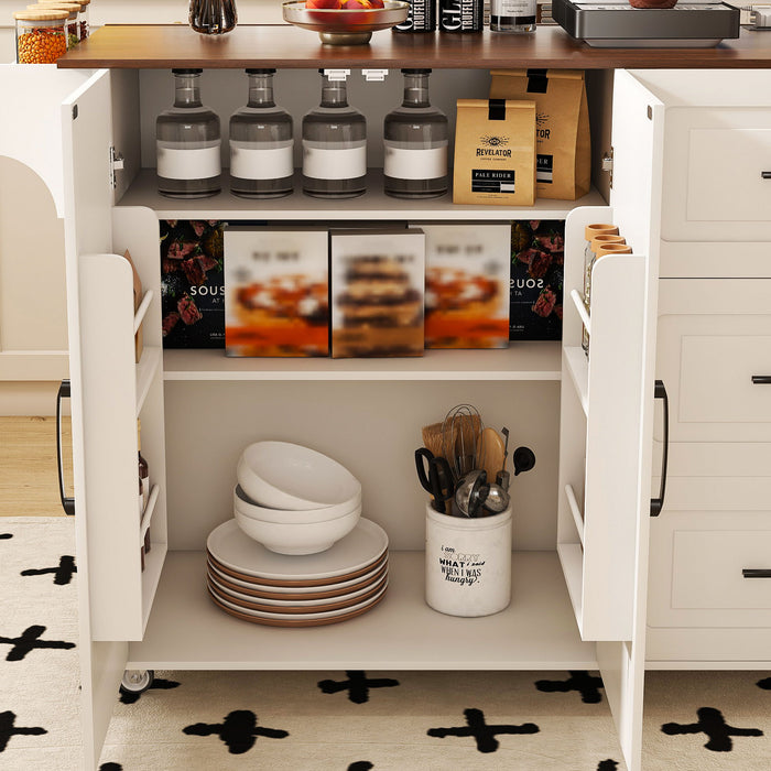 Kitchen Island Cart With Foldable Tabletop & Drop Leaf Mobile Breakfast Bar With Wood Top And Storage - White / Walnut