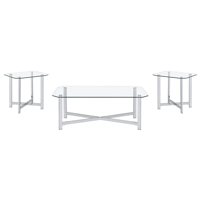 Cronin 3-piece Tempered Glass Top Coffee Table Set Chrome