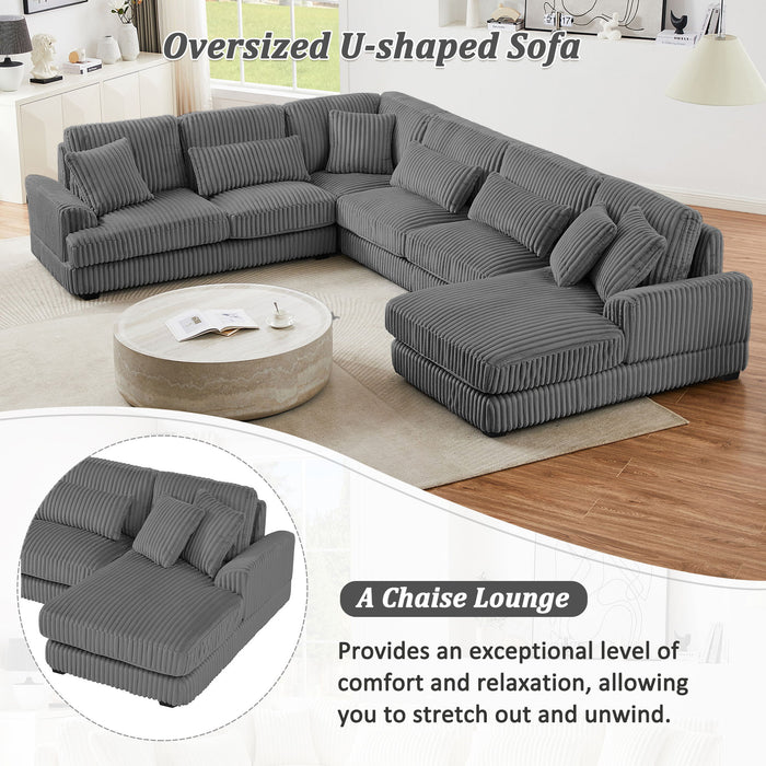 Oversized Sectional Sofa U - Shaped Sofa Couch Modern Sofa Upholstered In Soft Corduroy With A Chaise Lounge For Living Room