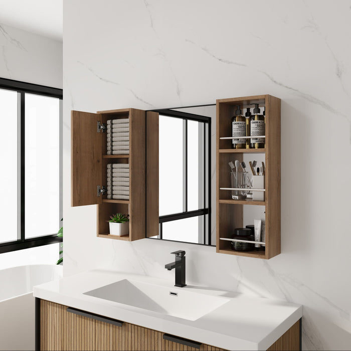 39.4" Wall Mounted Bathroom Cabinet With Storage And - Imitative Oak