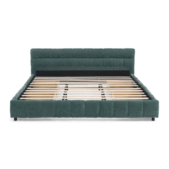 Modern Platform Bed Frame With Thick Chenille Fabric