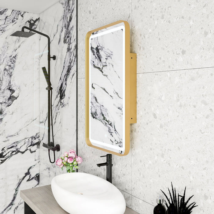 Rectangle Medicine Cabinet Mirror Bathroom Mirror With Storage Wall Mounted Medicine Mirror Cabinet With LED - Gold