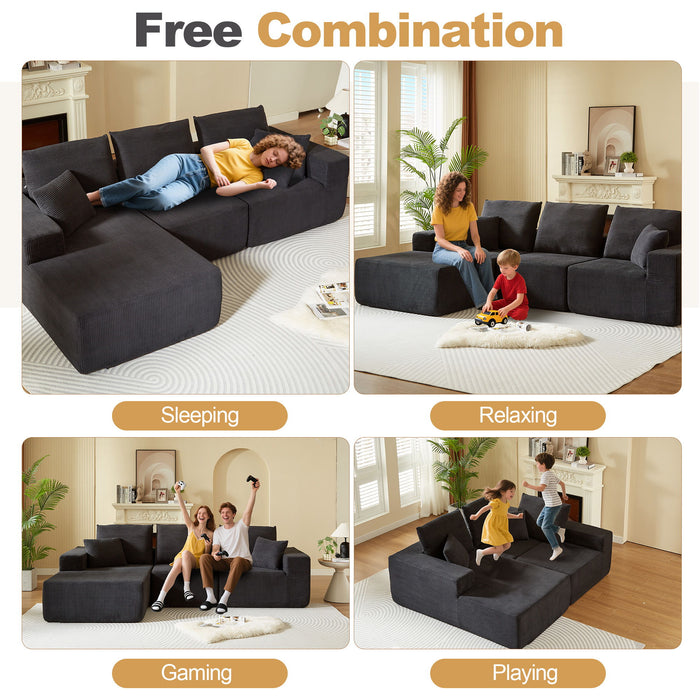 Modular Sectional Sofa With Chaise, L Shaped Cloud Couch With Deep Seat, Sectional Couches For Living Room - Black