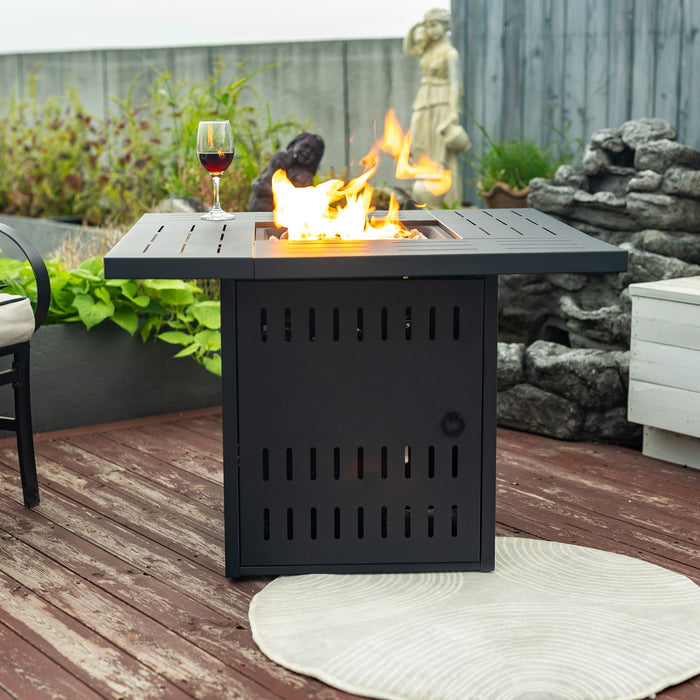 34" Propane Gas Fire Pit Table, 50000 Btu Rectangular Steel Fire Pit For Outside Patio Deck Garden Courtyard - Black