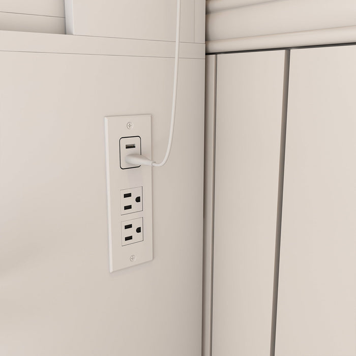 Vanity Table With Mirror, Adjustable LED Lights, Power Outlet, Hairdryer Holder & Stool