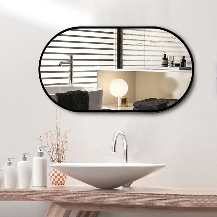 Wall Mounted Mirror, 36'' Oval Bathroom Mirror, Black Vanity Wall Mirror With Stainless Steel Metal Frame & Pre - Set Hooks For Vertical & Horizontal Hang, Ideal For Bedroom, Bathroom