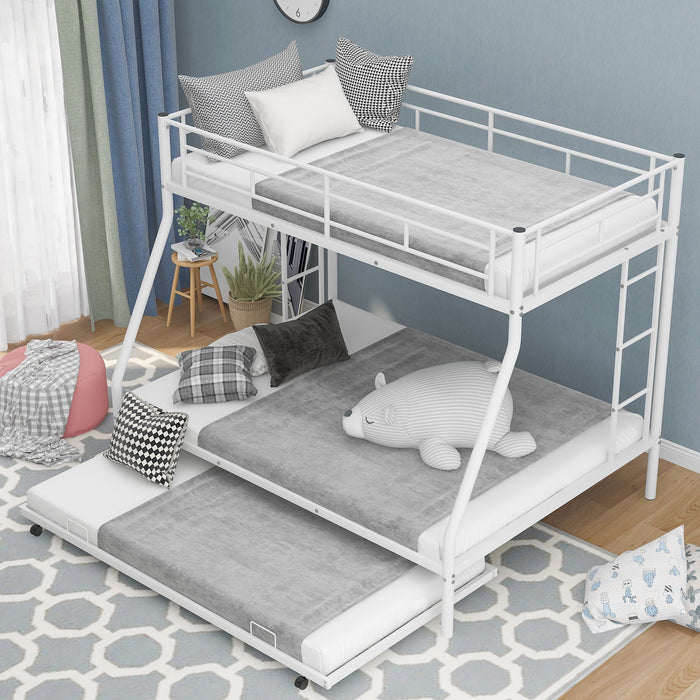 Bunk Bed With Steel Frame And Trundle, 2 Side Ladders