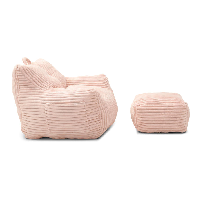 Giant Plush Bean Bag Chair With Armrests And Footstool