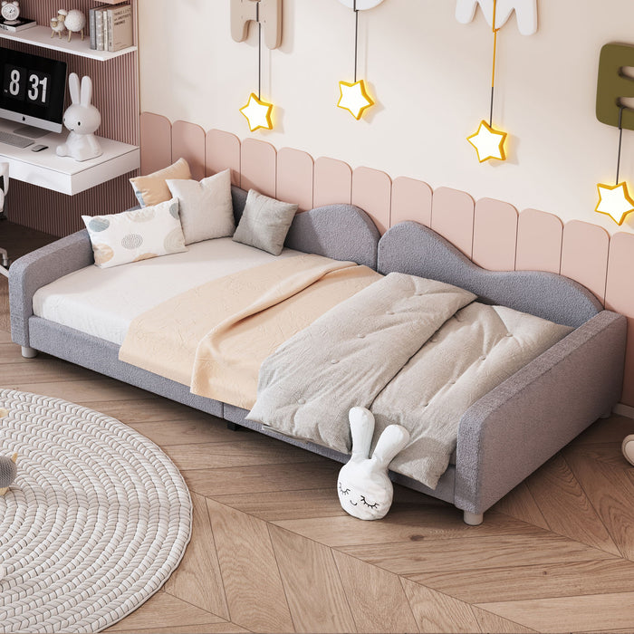 Upholstered Daybed, Sherpa Fabric Sofabed With Cloud-Shaped Backrest