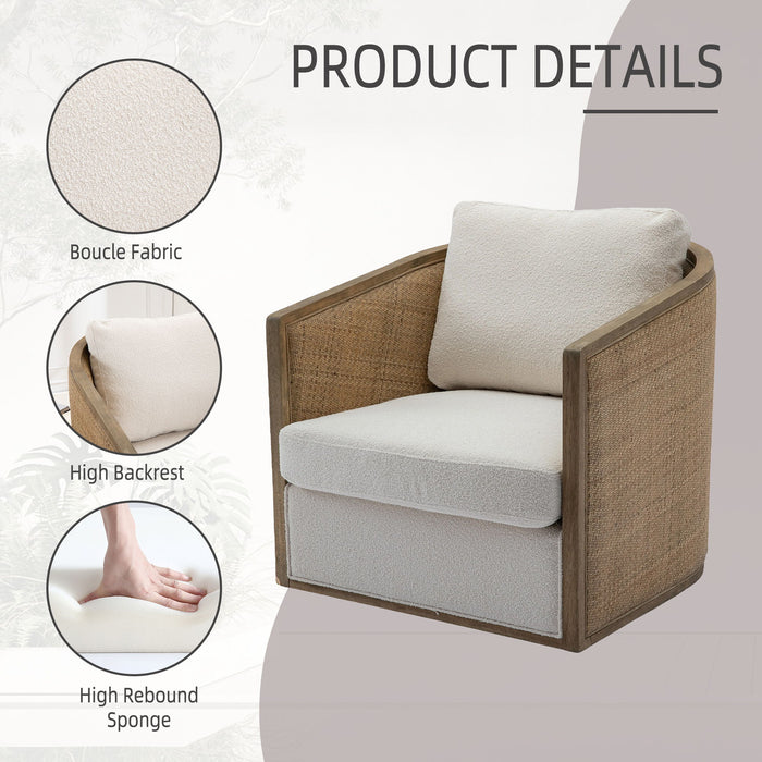 Barrel, Comfy Round Accent Sofa Chair With 360 Degree Swivel, Leisure Arm