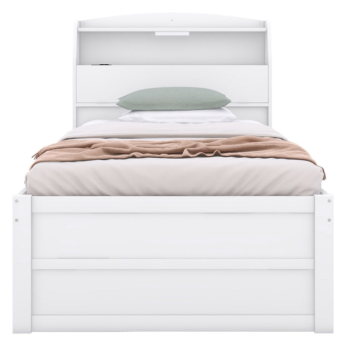 LED Platform Bed With Trundle With Storage Headboard With Drawers