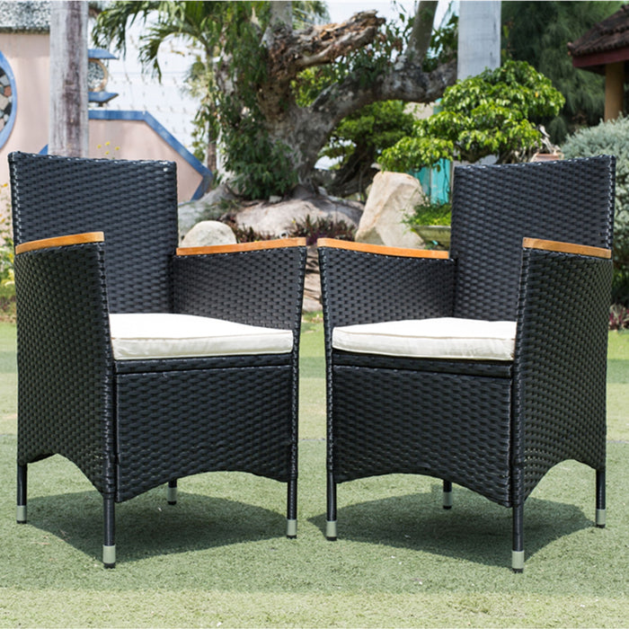 Outdoor Patio Wicker Dining Set With Acacia Wood Top