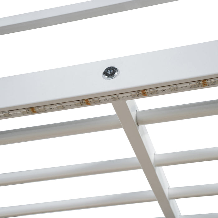 Loft Bed With Desk, Shelves, Power Outlet, LED Light And Wardrobe