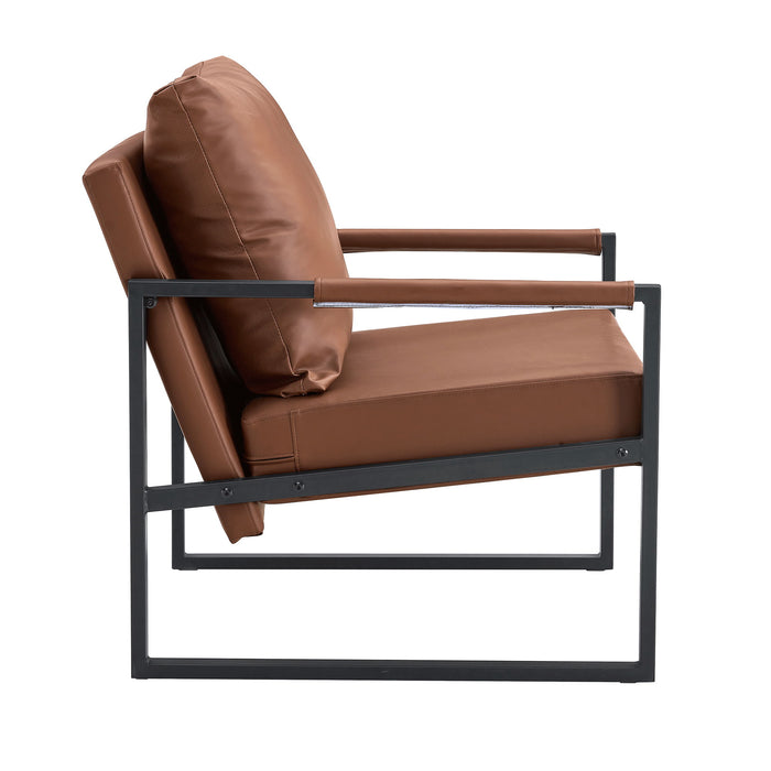 Classic Leather And Metal Frame Sofa, Ergonomically Designed, A Perfect Blend Of Modern And Industrial Styles