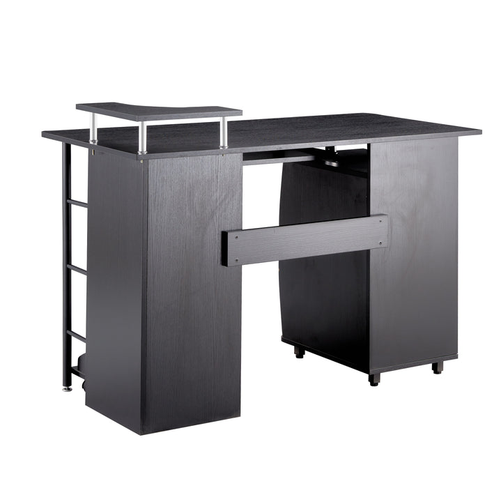 D & N Solid Wood Computer Desk, Office Table With Pc Droller, Storage Shelves And File Cabinet, Two Drawers, CPU Tray, A Shelf Used For Planting, Single - Black. 47.24''L 21.65''W 34.35''H