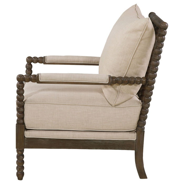 Blanchett Upholstered Bobbin Accent Chair Beige and Distressed Brown