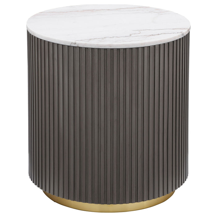 Jason 2-piece Round White Marble Coffee Table Set Charcoal