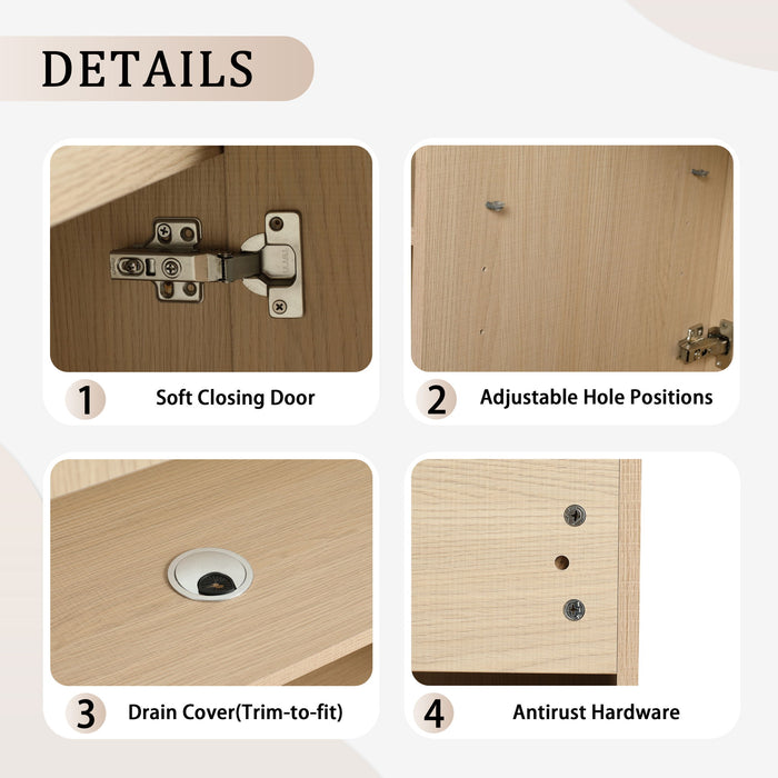 42" Freestanding Bathroom Vanity & Sink & 2 Soft Close Cabinet Doors - Oak / White