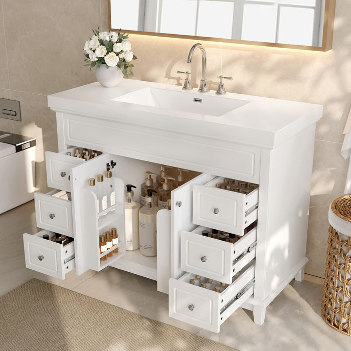 Bathroom Vanity & Sink, 6 Soft Close Drawers & Double Doors - White
