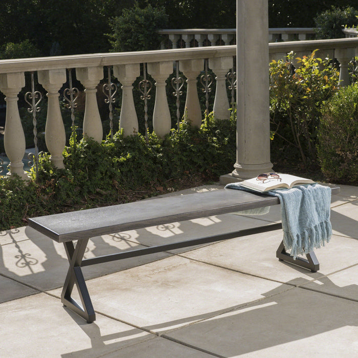 Modern Aluminum Outdoor Dining Bench With X Base