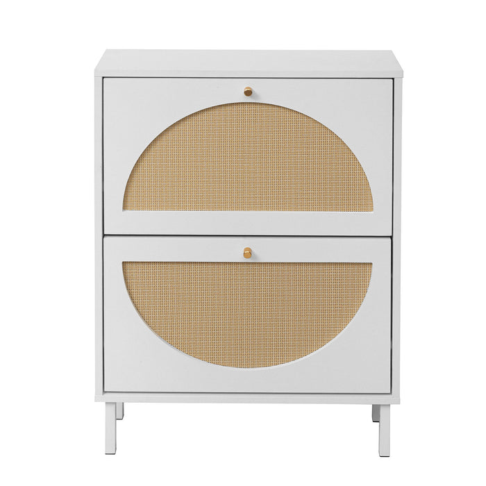 2 Door Shoe Rack, Rattan, Double Layer, Suitable For Living Room, Hallway - White