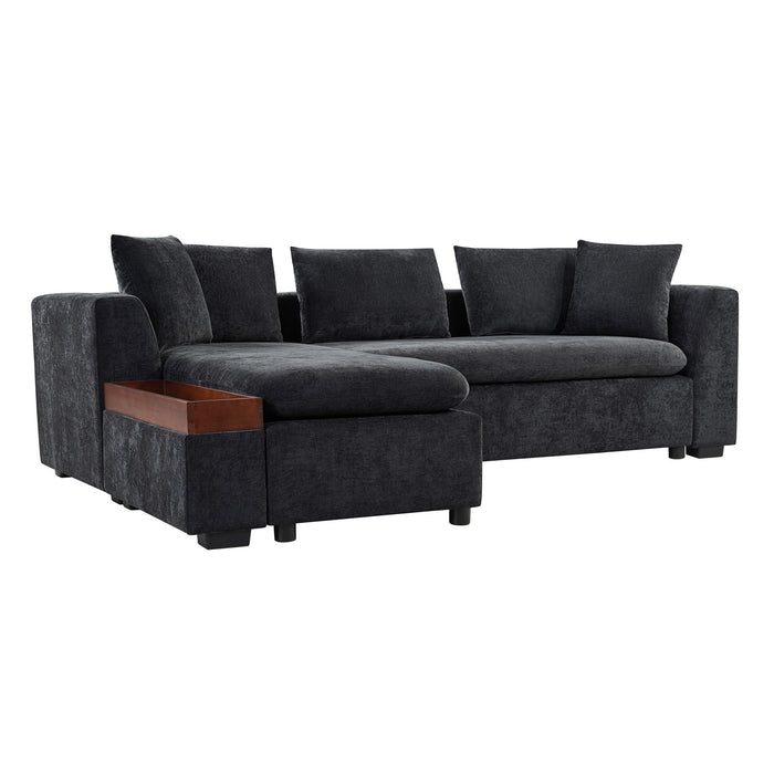 Modern L Shaped Sectional Sofa With Chenille Upholstery And Wooden Storage