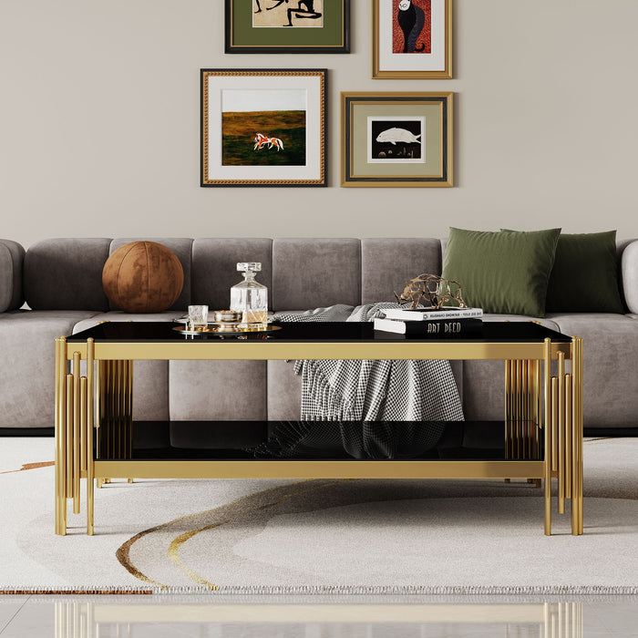 Top And Bottom Double Layer Tempered Glass Table And Mirror Finished Stainless Steel Frame