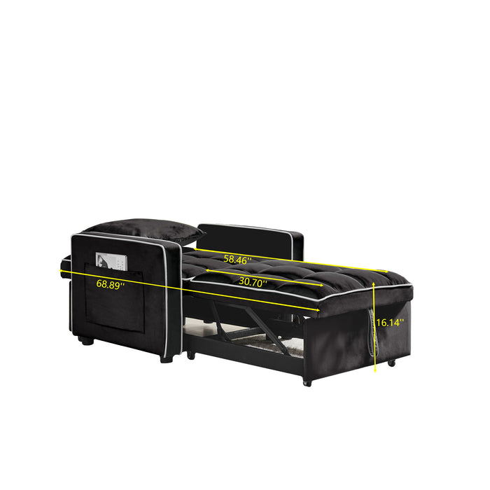 Modern Velvet 3 In 1 Sofa Bed Chair, Adjustable Recliner