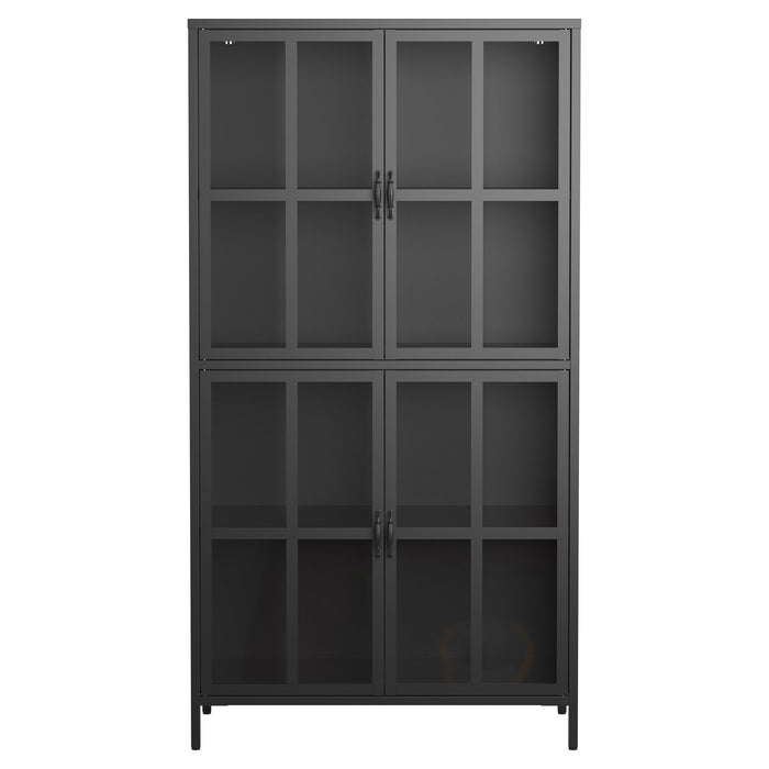 Premium Metal Storage Cabinet With Tempered Glass Doors, Adjustable Shelves, And Anti Tipping Device - Black