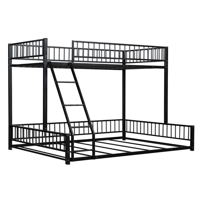 Bunk Bed Frame With Ladder And Safety Guardrails