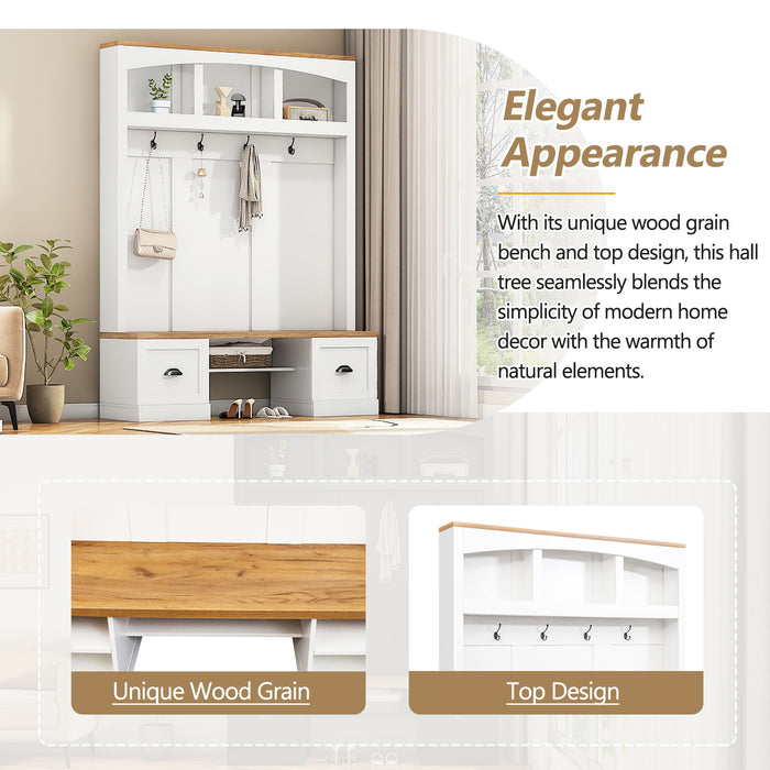 Farmhouse 4 In 1 Hall Tree With Wood Grain Bench And Top