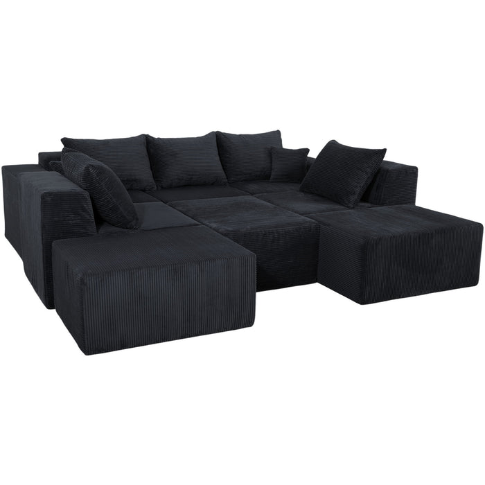 Luxury 8 Piece Modular U Shaped Sectional Sofa With Oversized Chaise Lounge And Bed Corduroy Upholstery