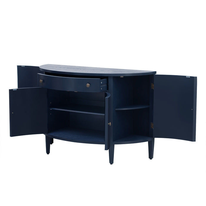 U_Style Curved Design Storage Cabinet Made Of Fraxinus Mandschuric Solid Wood Veneer, Adjustable Shelves, Suitable For Corridors, Entrances And Study. - Navy Blue